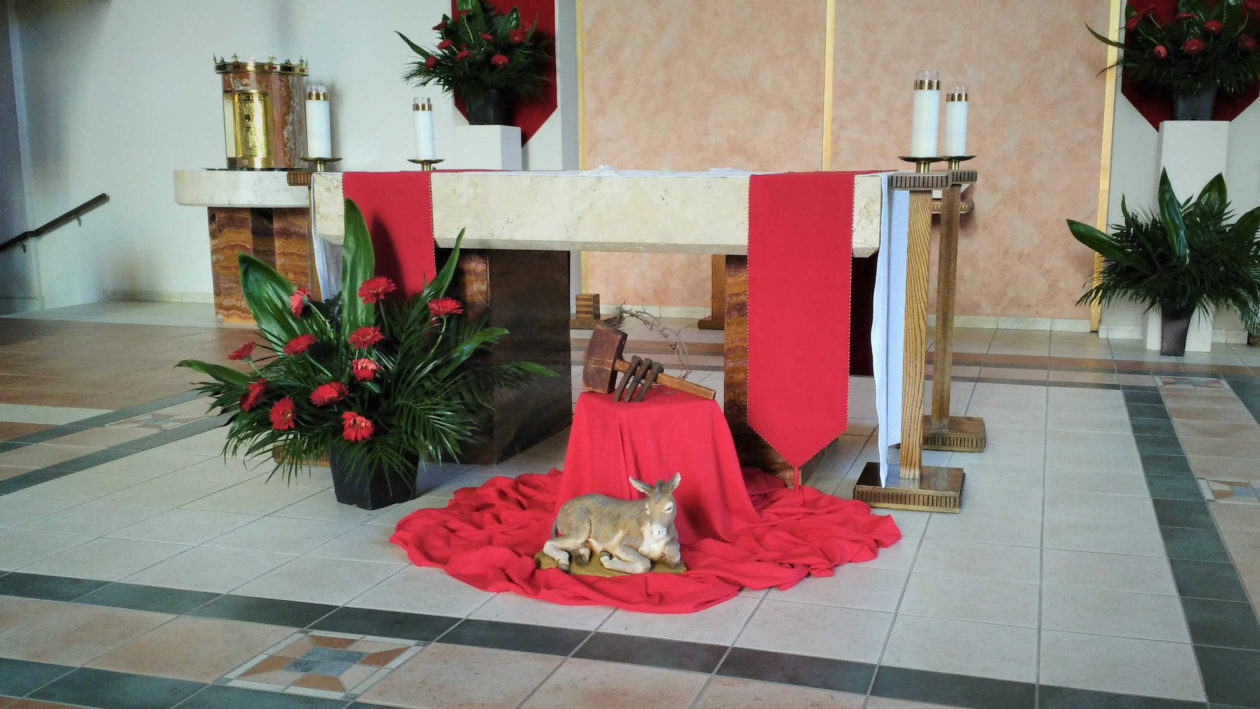 Altar decorated for Palm Sunday