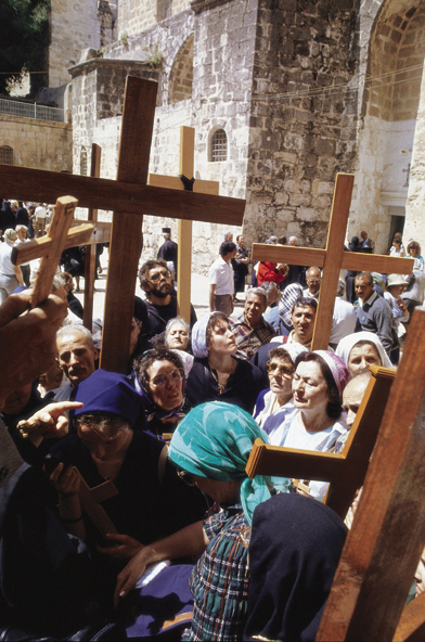 Carrying crosses on the Via Dolorosa
